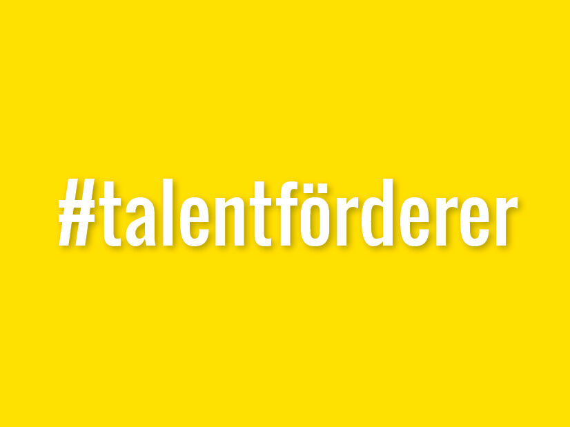 Gelber Hintergrund mit einem Hashtag #talentförderer auf gelben Hintergrund