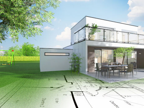 Hausanschluss Ein animiertes Haus mit Umgebung
