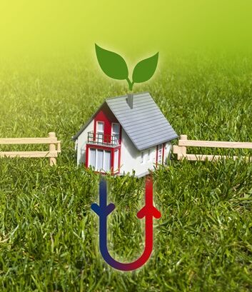 So funktioniert Geothermie So funktioniert Geothermie am Beispiel eines Hauses mitten in der Landschaft