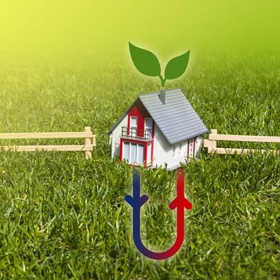 So funktioniert Geothermie am Beispiel eines Hauses mitten in der Landschaft 