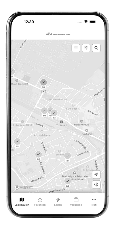 Ein Handy mit der geöffneten App eTro