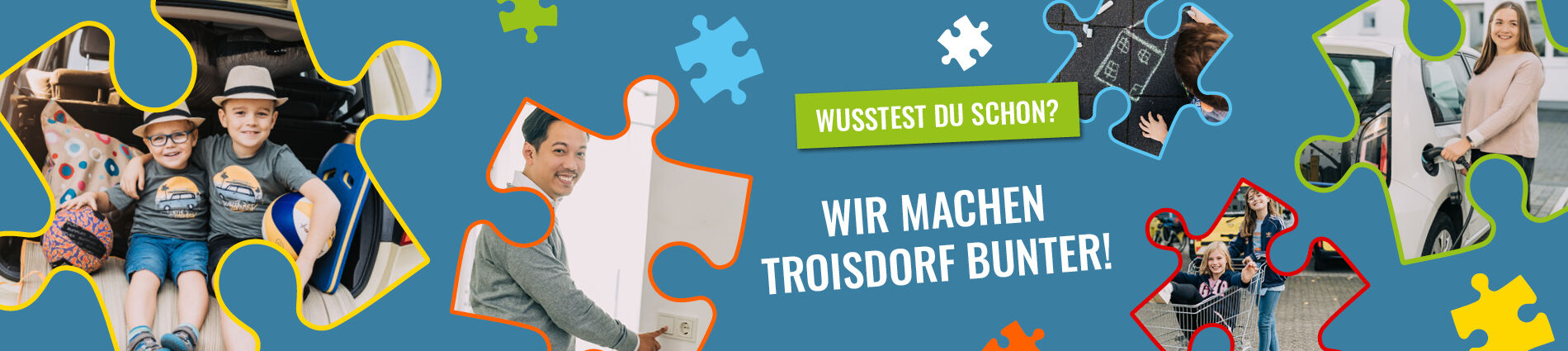 Zwei Kinder und ein Mann in einem Puzzleteil 